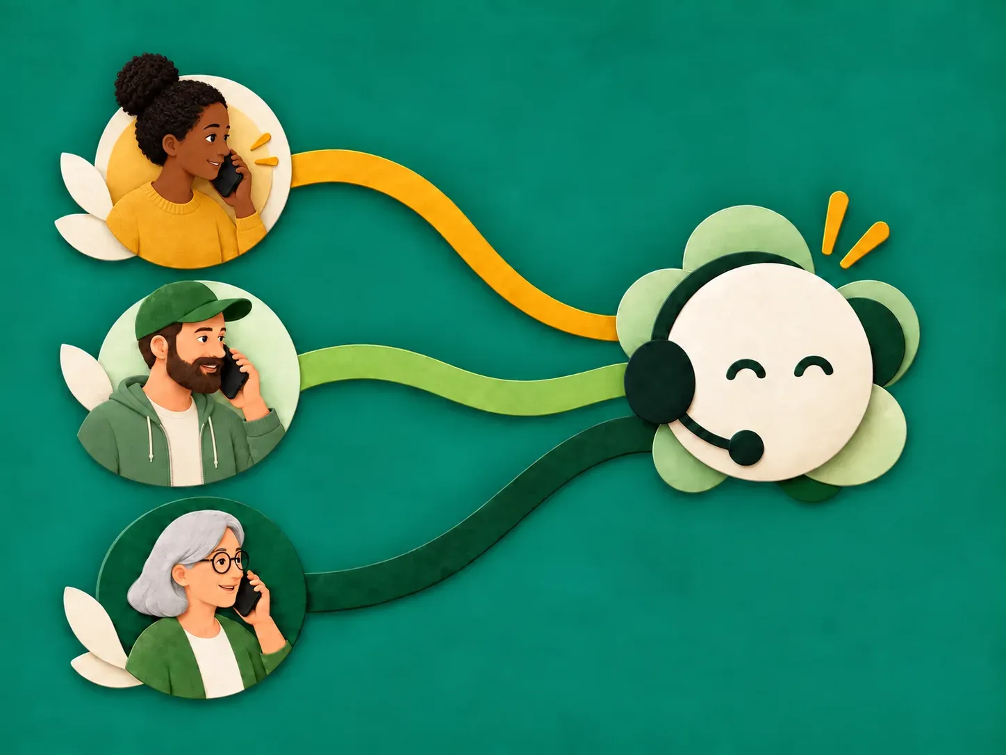 Three people on their phones connect with Ahoyhoy in individual conversations.